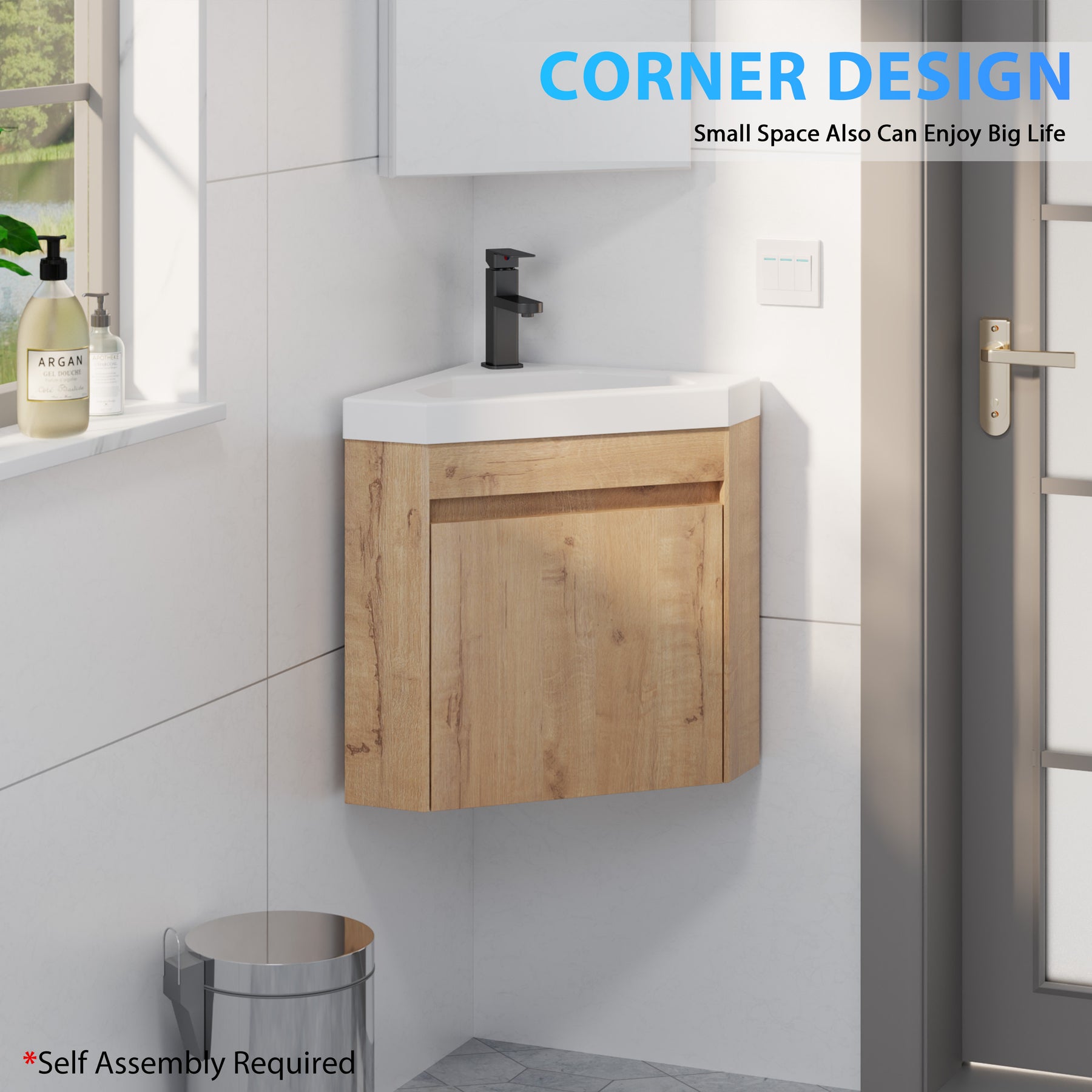 Corner 22" Wall Mounted Bathroom Vanity Combo with Single Undermount Sink