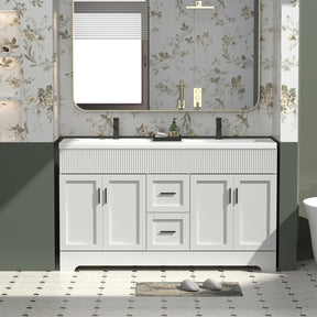 Waterfall  60" Freestanding Bathroom Vanity Combo with Double Undermount Sinks