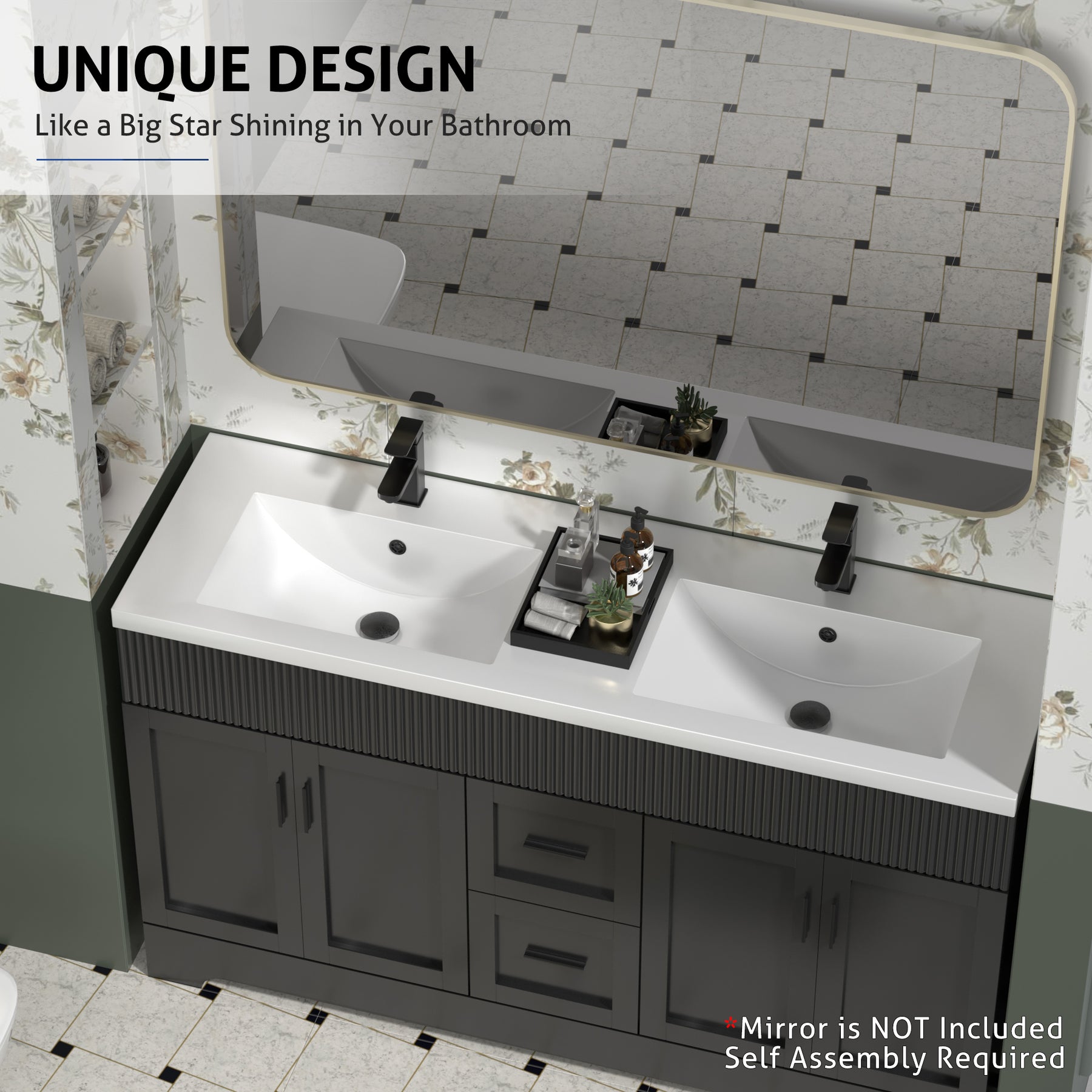 Waterfall  60" Freestanding Bathroom Vanity Combo with Double Undermount Sinks