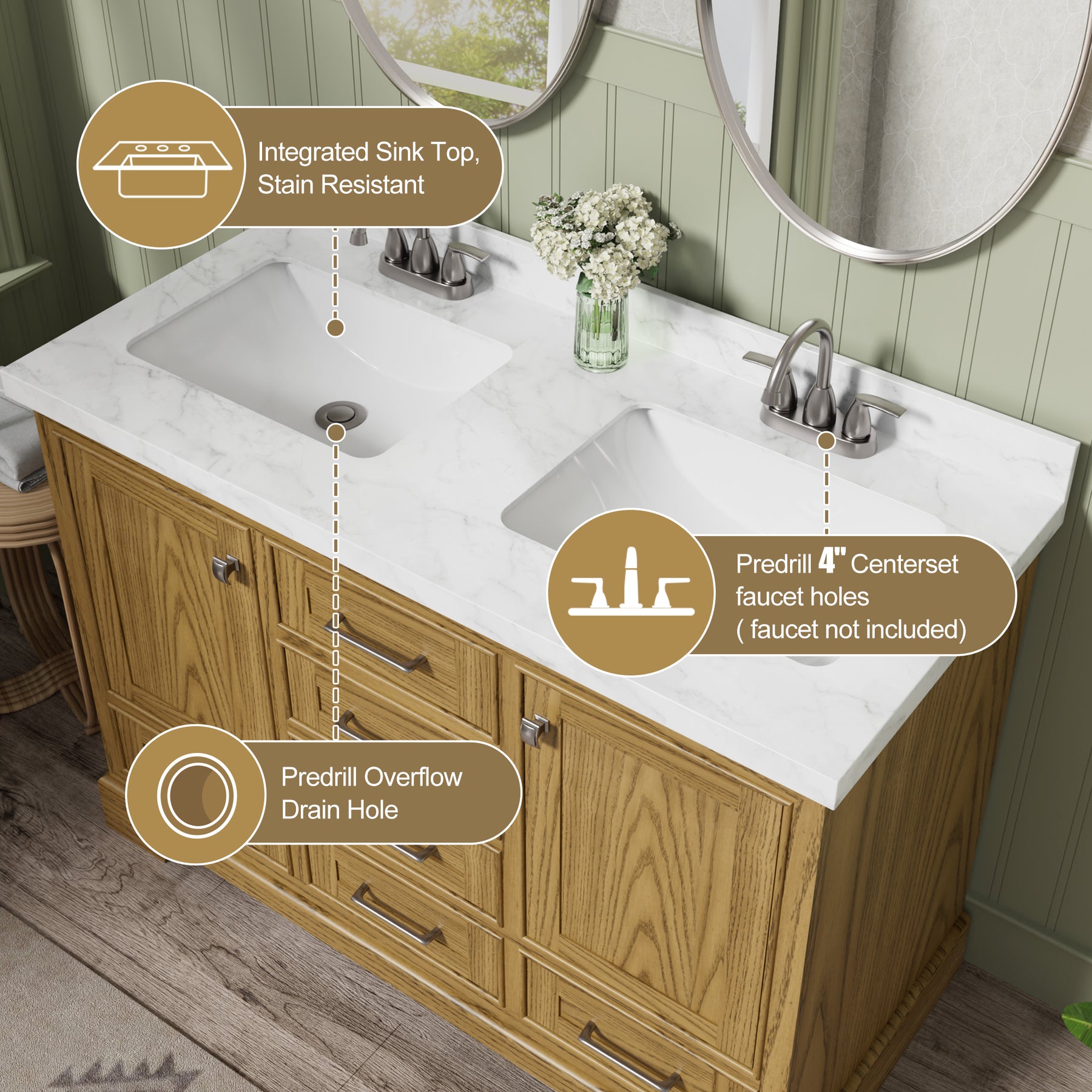 Luxurious 48'' Fully Assembled Bathroom Vanity with Dual Undermount Sink Combo