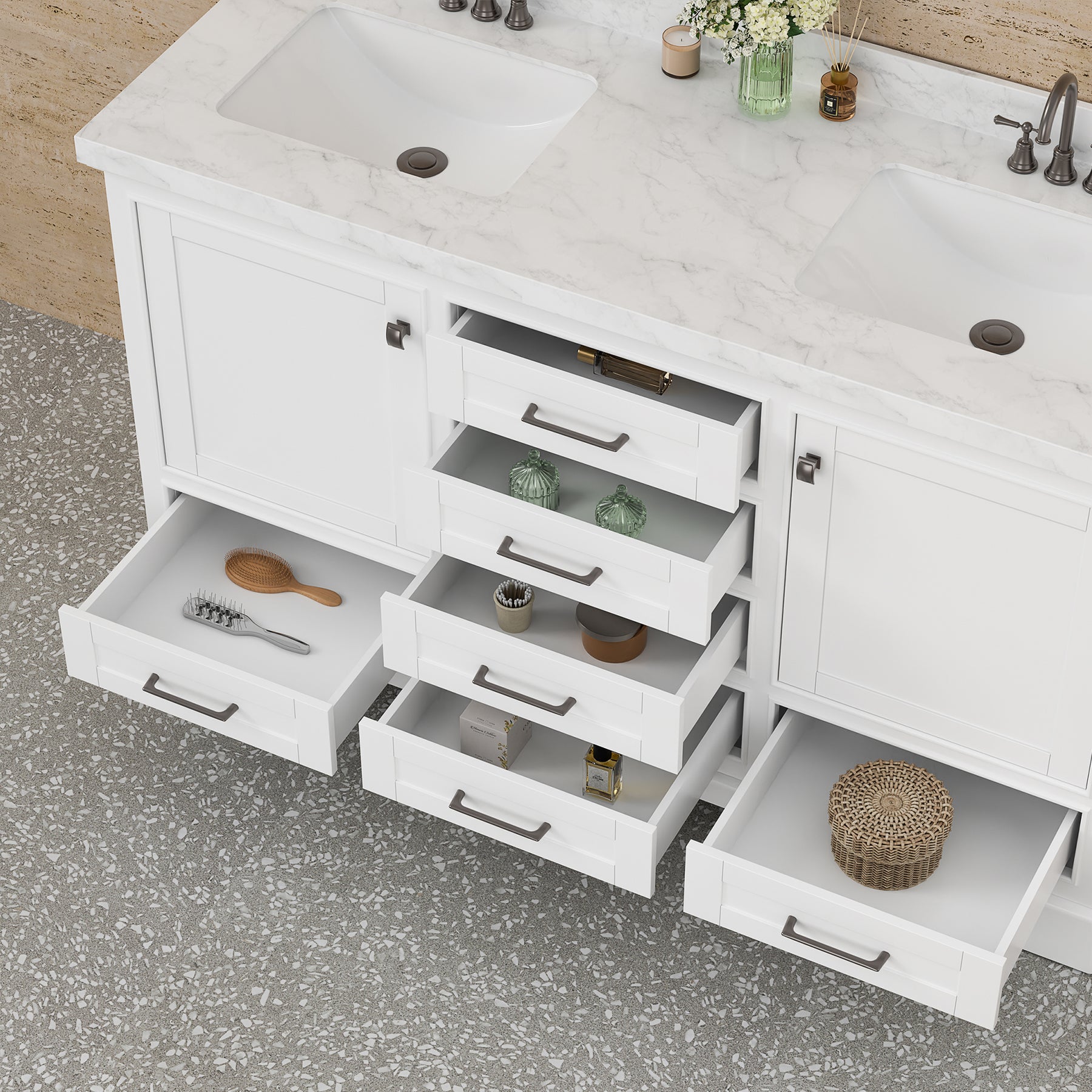 Luxurious  60'' Fully Assembled  Bathroom Vanity with Dual Undermount Sink Combo