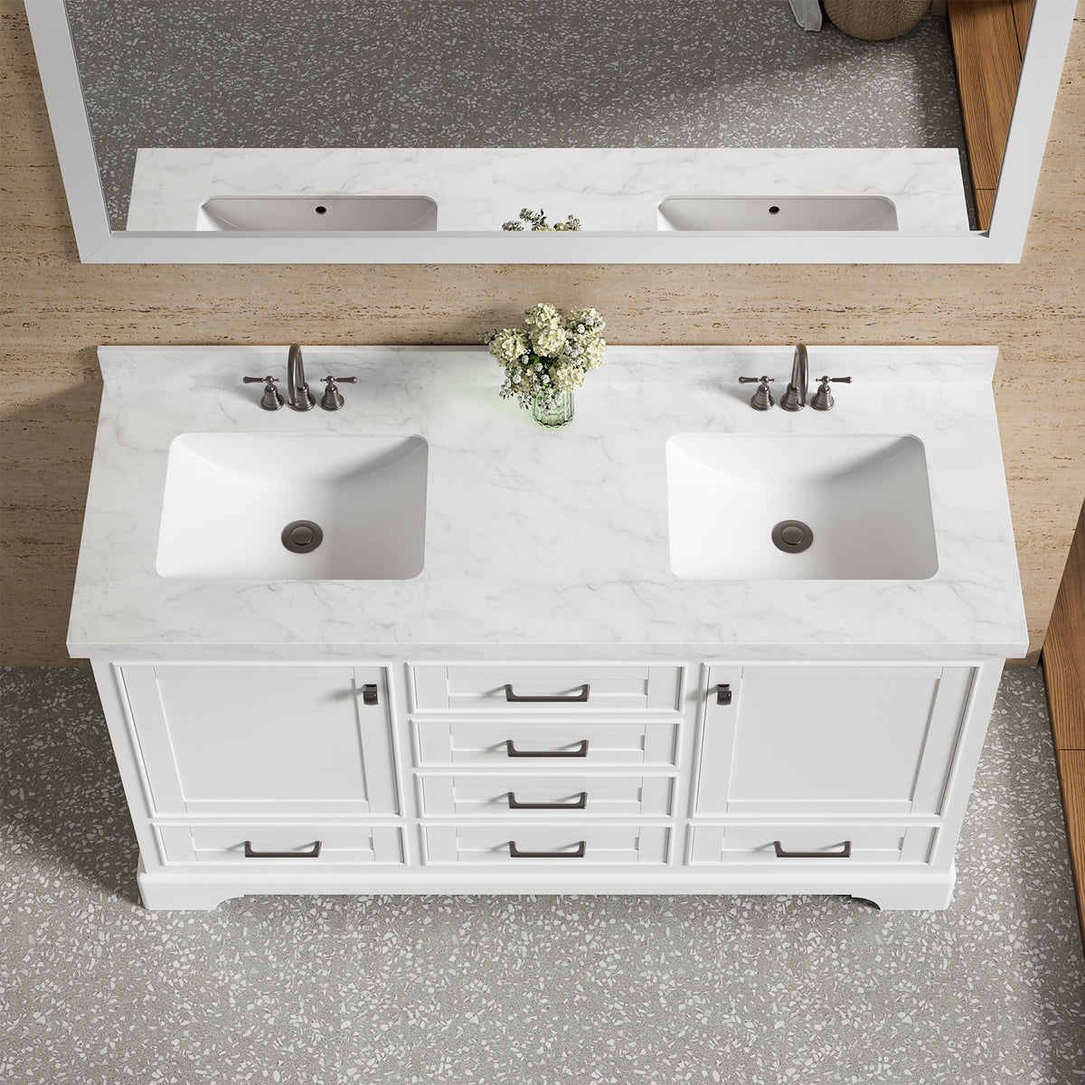 60'' Fully Assembled Double Sink Bathroom Vanity with Cultured Marble Top