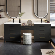 Modern 84" Freestanding Bathroom Vanity Combo with Double Undermount Sinks,Middle Makeup Vanity Desk