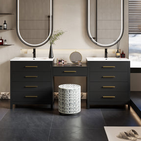 Modern 84" Freestanding Bathroom Vanity Combo with Double Undermount Sinks,Middle Makeup Vanity Desk