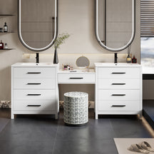 Modern 84" Freestanding Bathroom Vanity Combo with Double Undermount Sinks,Middle Makeup Vanity Desk