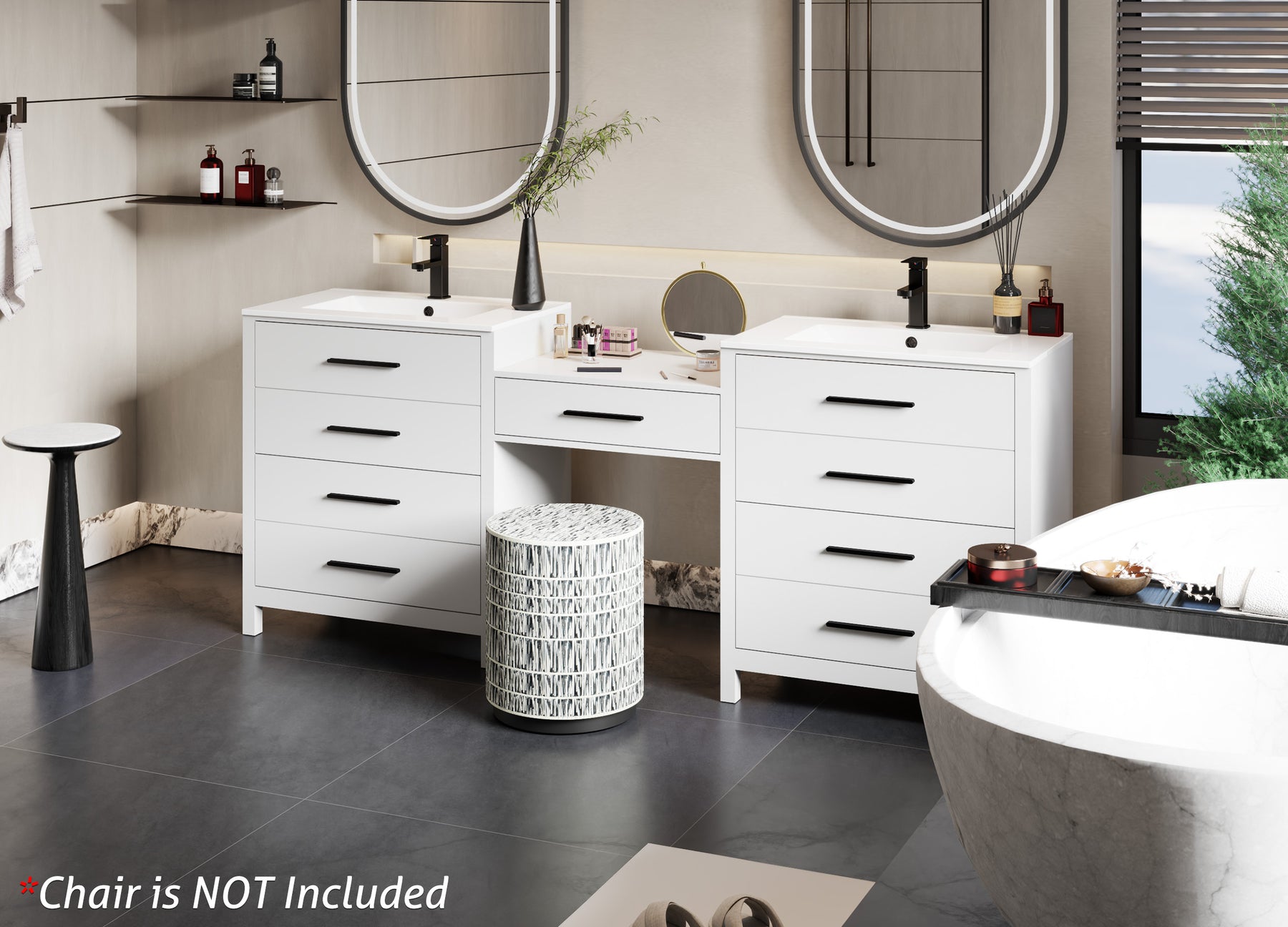 Modern 84" Freestanding Bathroom Vanity Combo with Double Undermount Sinks,Middle Makeup Vanity Desk