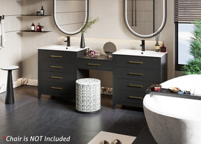 Modern 84" Freestanding Bathroom Vanity Combo with Double Undermount Sinks,Middle Makeup Vanity Desk