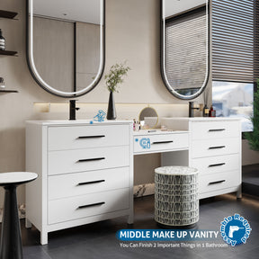 Modern 84" Freestanding Bathroom Vanity Combo with Double Undermount Sinks,Middle Makeup Vanity Desk