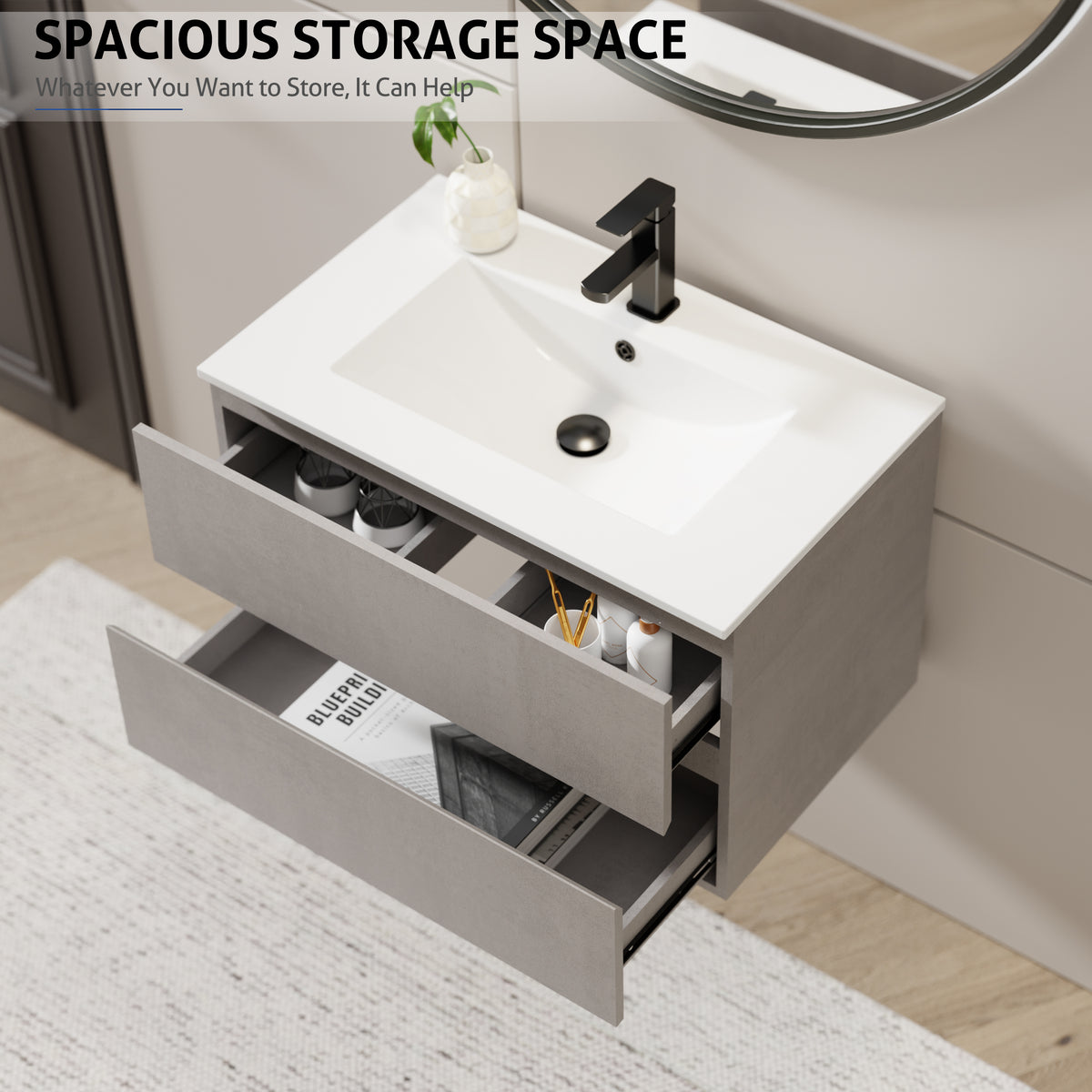 24" Wall Mounted Bathroom Vanity Combo with Single Undermount Sink —Cement Grey