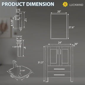 Classic 24" Freestanding Bathroom Vanity Combo with Single Sink & Mirror