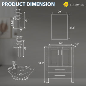 Classic 24" Freestanding Bathroom Vanity Combo with Single Sink & Mirror