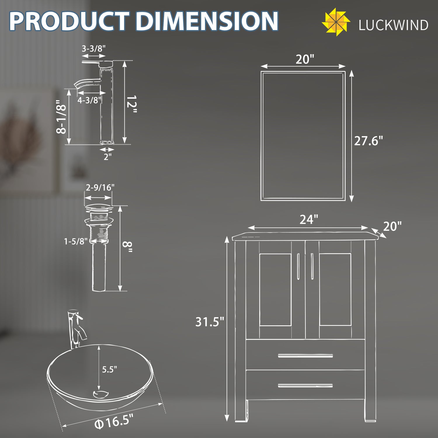 Classic 24" Freestanding Bathroom Vanity Combo with Single Sink & Mirror