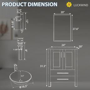 Classic 24" Freestanding Bathroom Vanity Combo with Single Sink & Mirror