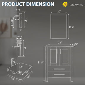 Classic 24" Freestanding Bathroom Vanity Combo with Single Sink & Mirror