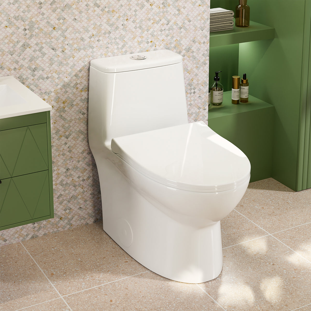 One-Piece Toilets Elongated One Piece Toilet with Comfortable Seat Height 16", Dual Power Flush Toilet 1.1/1.6 GPF, 12" Rough-In Toilet Bowl