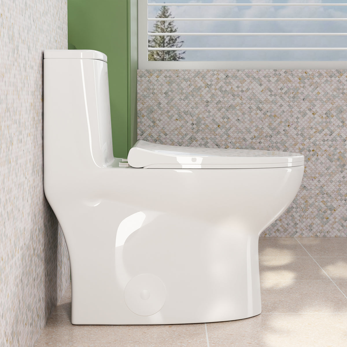 One-Piece Toilets Elongated One Piece Toilet with Comfortable Seat Height 16", Dual Power Flush Toilet 1.1/1.6 GPF, 12" Rough-In Toilet Bowl