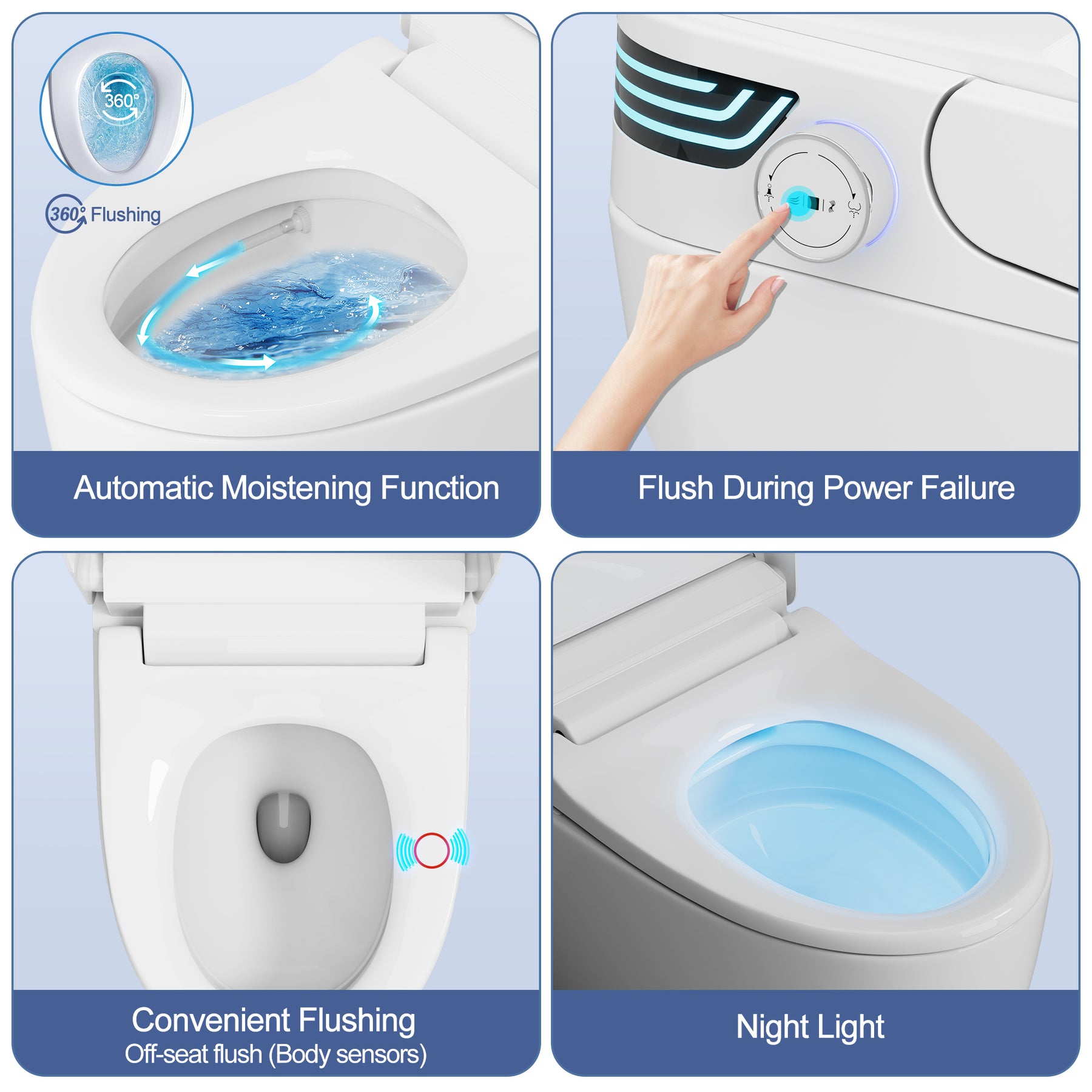 Smart Bidet Toilets Auto Flush Heated Seat Warm Wash Dry Nightlight Remote Control（004）