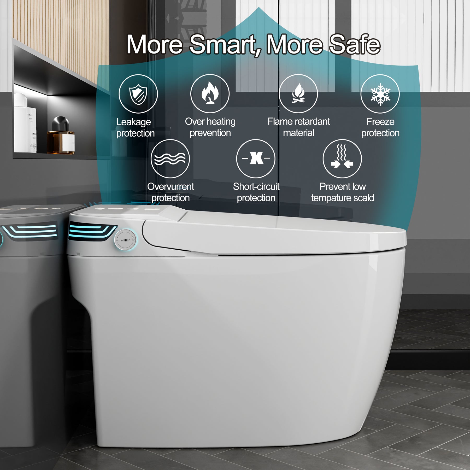 Smart Bidet Toilets Auto Flip, Auto Flush Heated Seat Warm Wash Dry Remote Control（006）