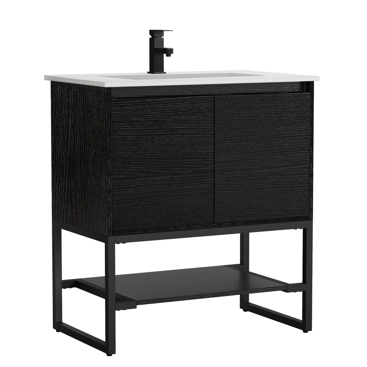 Industrial 30" Bathroom Vanity Combo with Single Undermount Sink Includes Built-in Power Socket