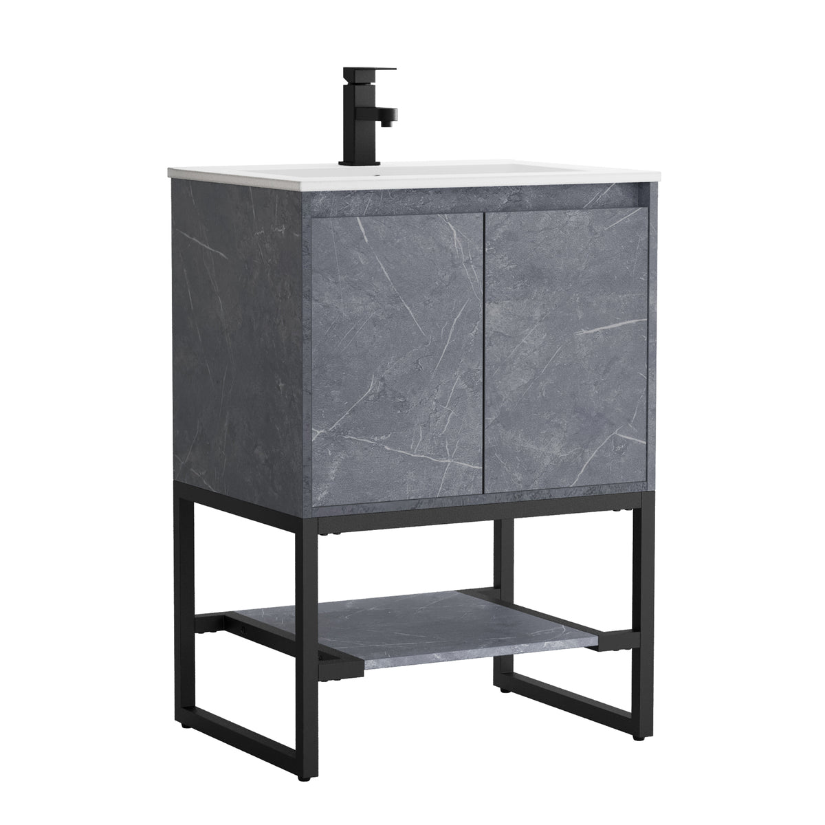 Industrial 24" Bathroom Vanity Combo with Single Undermount Sink Includes Built-in Power Socket