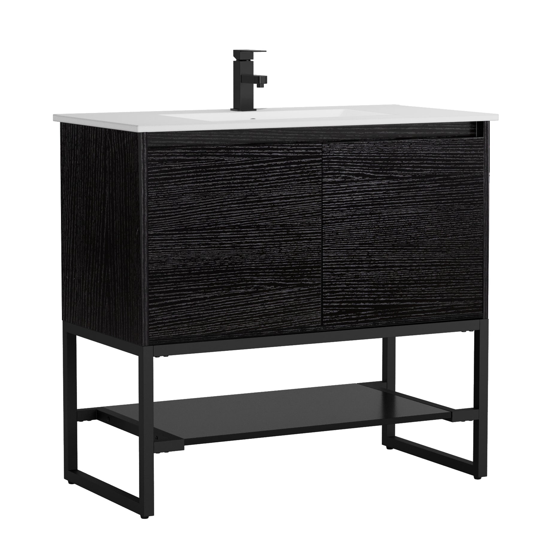 Industrial 36" Freestanding Bathroom Vanity Combo with Single Undermount Sink and Metal Frame