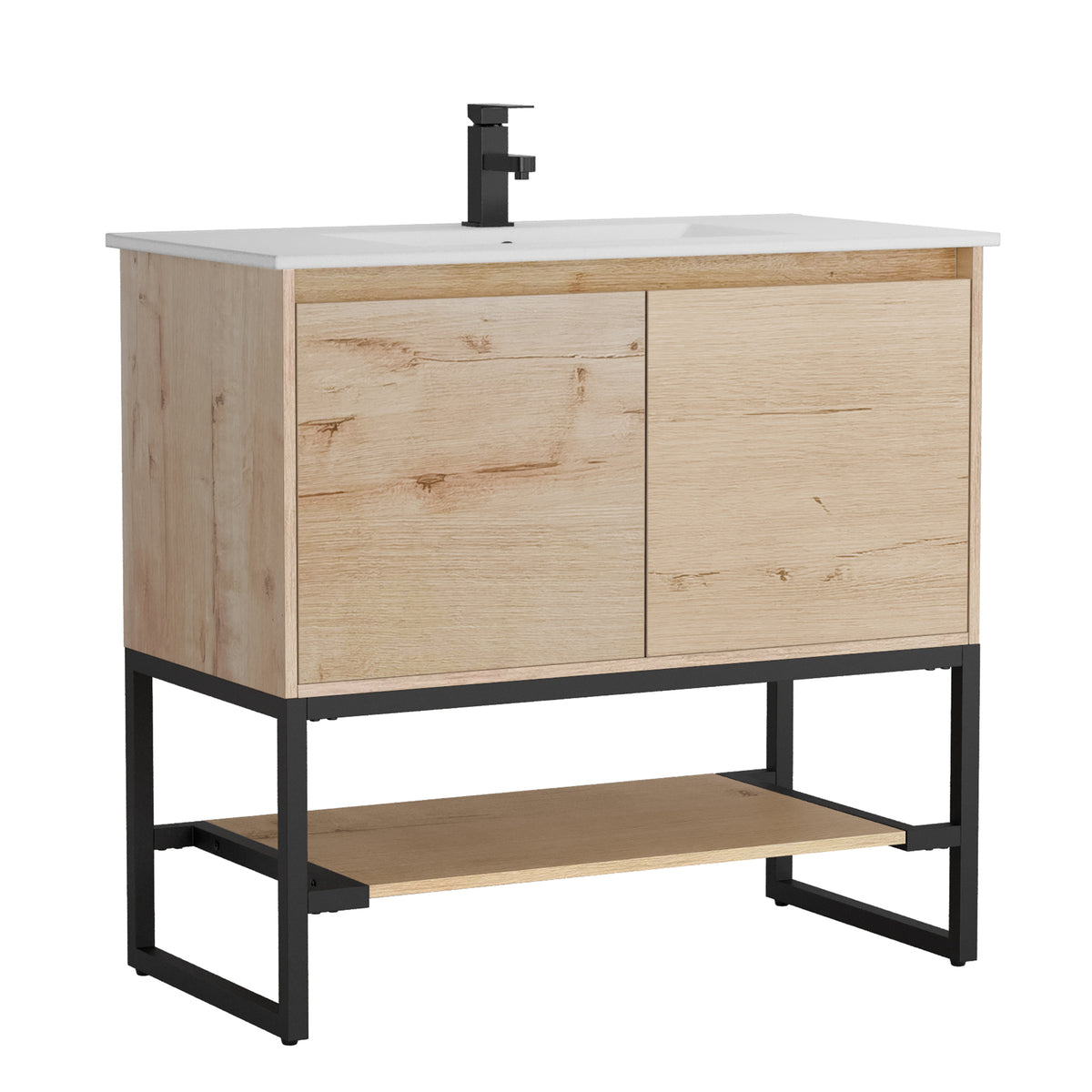 Industrial 36" Freestanding Bathroom Vanity Combo with Single Undermount Sink Includes Built-in Power Socket