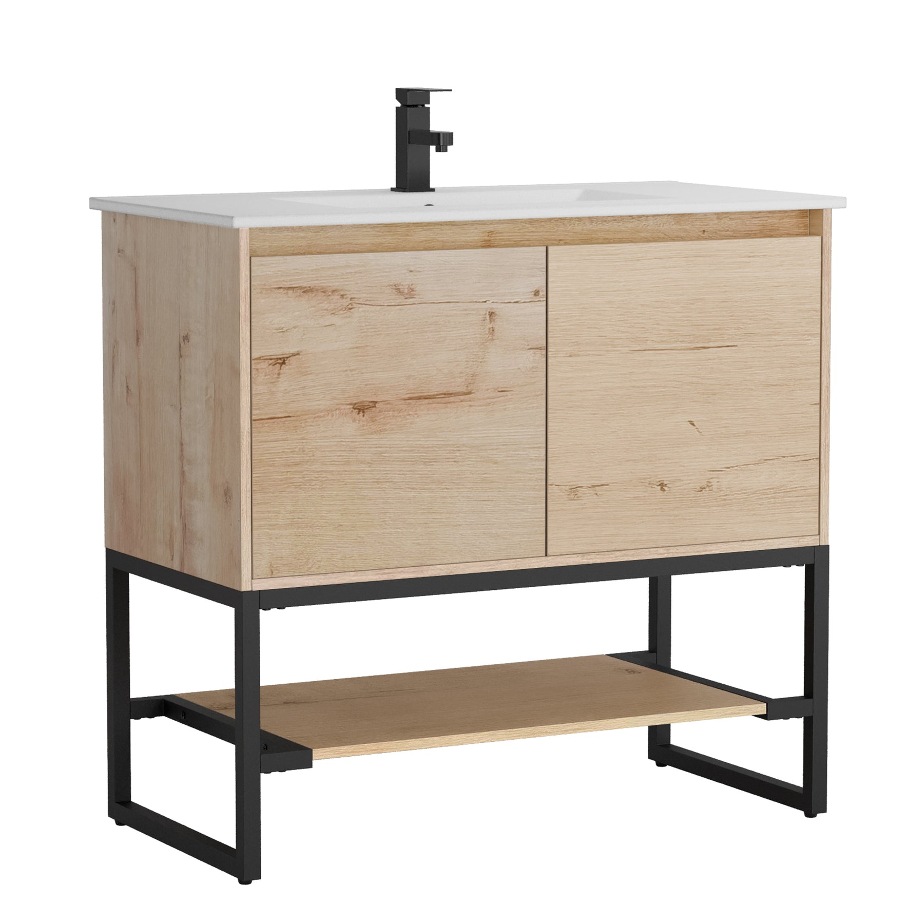 Industrial 36" Freestanding Bathroom Vanity Combo with Single Undermount Sink and Metal Frame