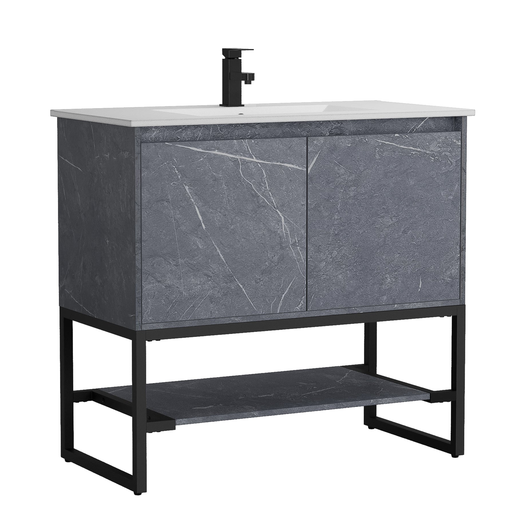 Industrial 36" Freestanding Bathroom Vanity Combo with Single Undermount Sink and Metal Frame