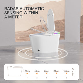 Smart Bidet Toilets Tankless, Pre-wet, Self-cleaning, Auto Open/Soft-close Lid, Auto Flush, Heated Seat, Nightlight, Remote Control（005）