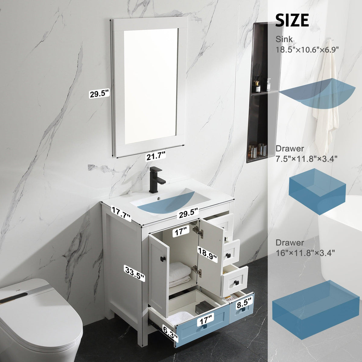 Modern 30" Freestanding Bathroom Vanity Combo with Single Undermount Sink